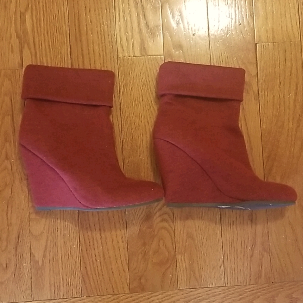 Red Wedge Booties - Picture 2 of 3